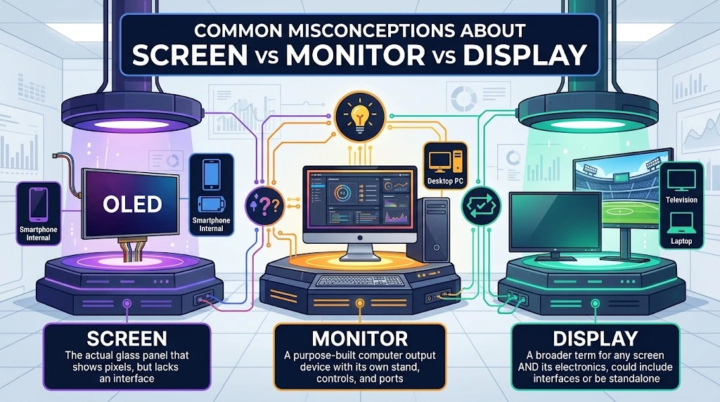 Common Misconceptions About Screen vs Monitor vs Display