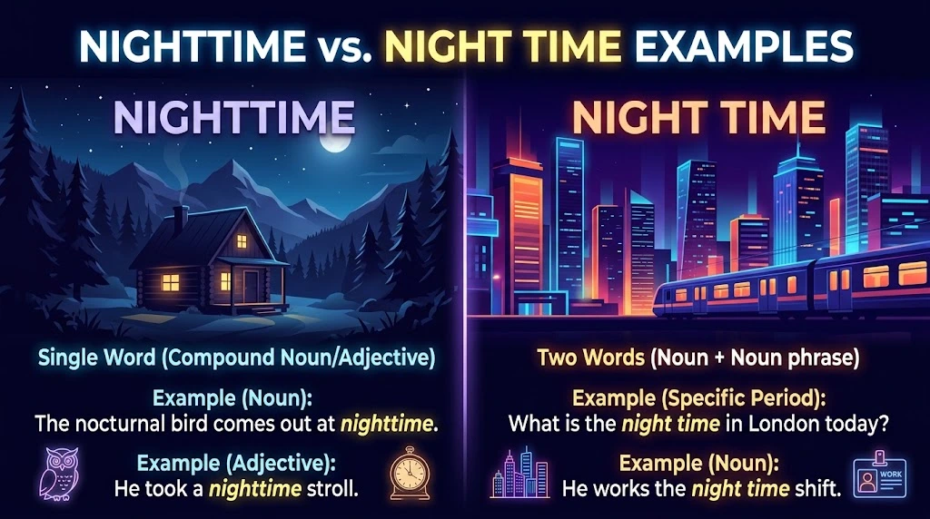 Nighttime vs. Night Time Examples