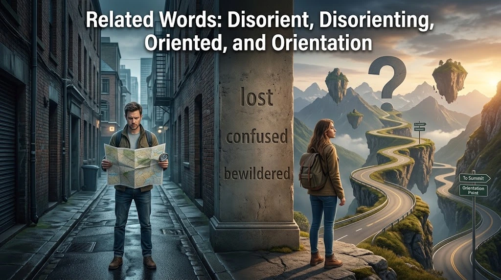 Related Words: Disorient, Disorienting, Oriented, and Orientation