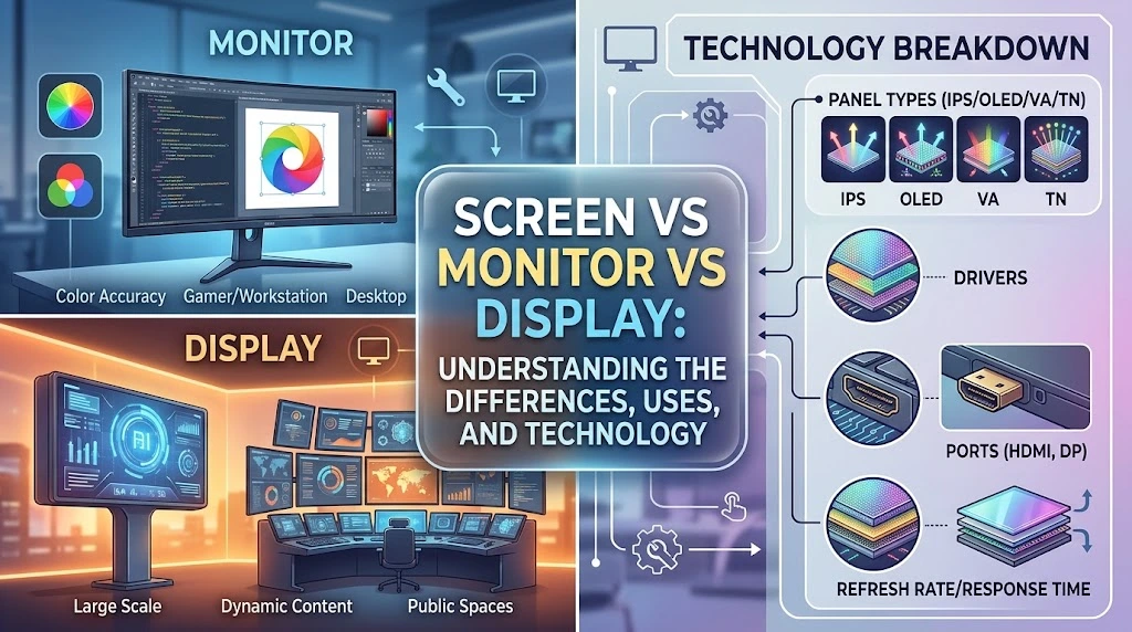 Screen vs Monitor vs Display: Understanding the Differences, Uses, and Technology