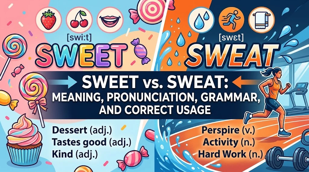 Sweet vs. Sweat: Meaning, Pronunciation, Grammar, and Correct Usage